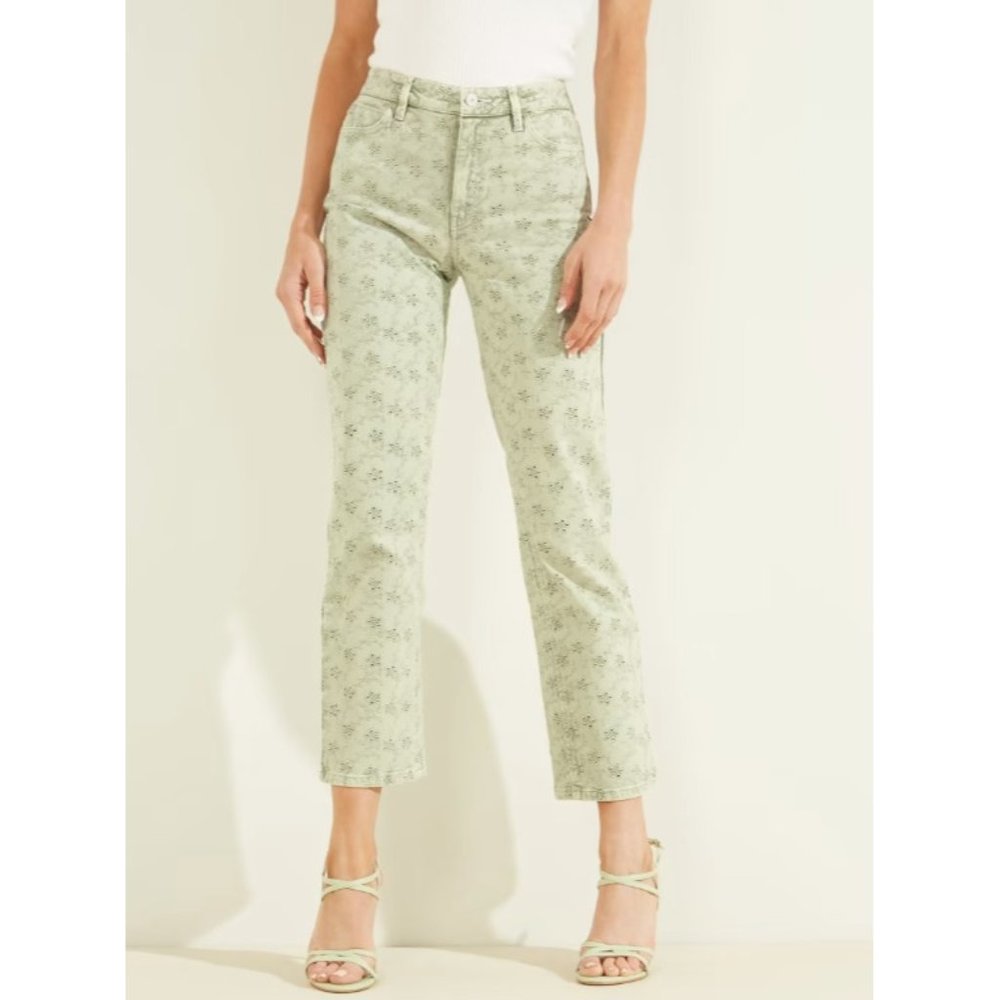 Guess 1981 Straight High-Rise Eyelet Jean in Floridada Green Women's Size 27x32